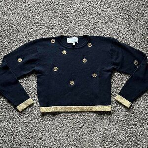 Adrienne Vittadini Black Sweater Women L Wool Feminine Moon Whimsigoth City Chic